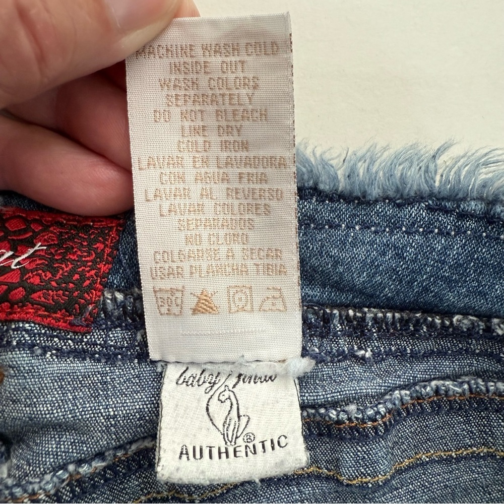 Baby Phat boho jeans junior size 11 distressed patchwork waist flare y2k - Picture 9 of 12